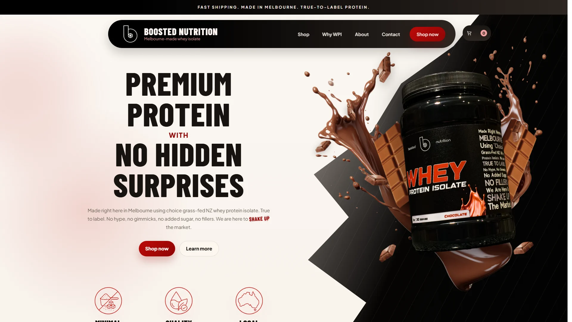 Boosted Nutrition website shown at desktop size