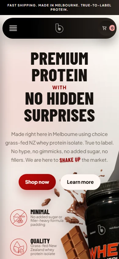Boosted Nutrition website shown on a mobile screen