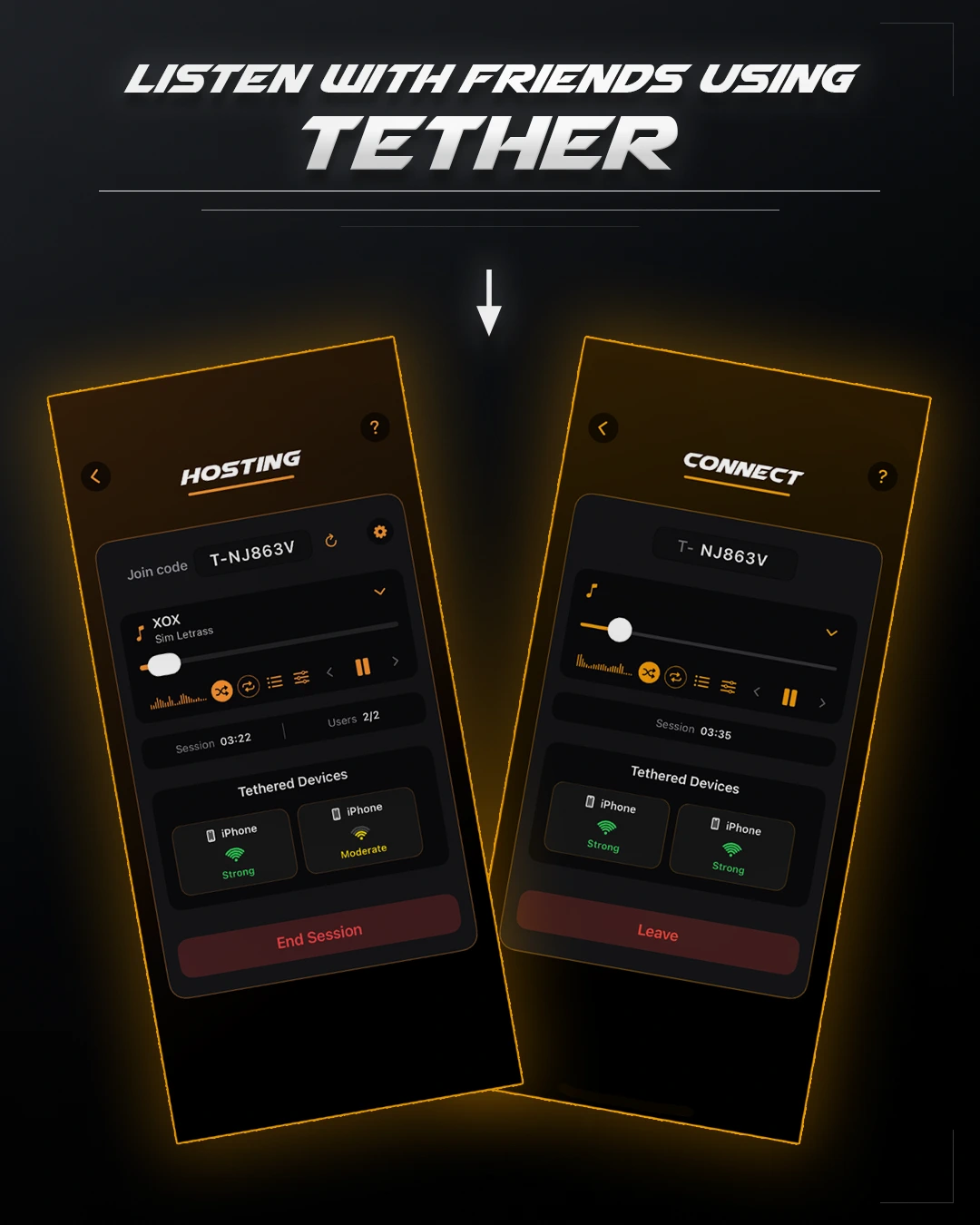 GymPlayer nearby-device listening screens